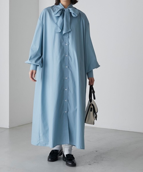BONLECILL（ボンルシール）の「2way ボリュームスリーブ クラシカルボウタイリボンシャツワンピース（シャツワンピース・レディース・ブルー/ネイビー系/オフホワイト/ブラック系・FREE）」の22枚目の写真