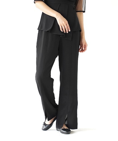 e-zakkamania stores(イーザッカマニアストアーズ)の「センタースリット ジョーゼットパンツ(その他パンツ・レディース・カーキ/ライトベージュ/ブラック・M)」の2枚目の写真