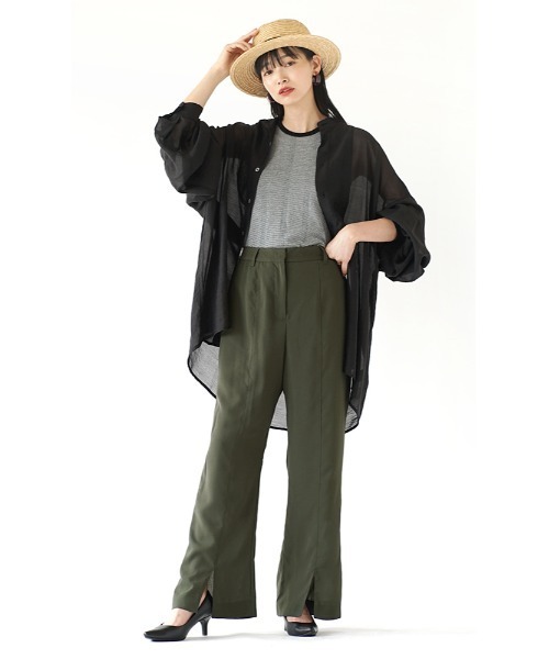e-zakkamania stores(イーザッカマニアストアーズ)の「センタースリット ジョーゼットパンツ(その他パンツ・レディース・カーキ/ライトベージュ/ブラック・M)」の9枚目の写真
