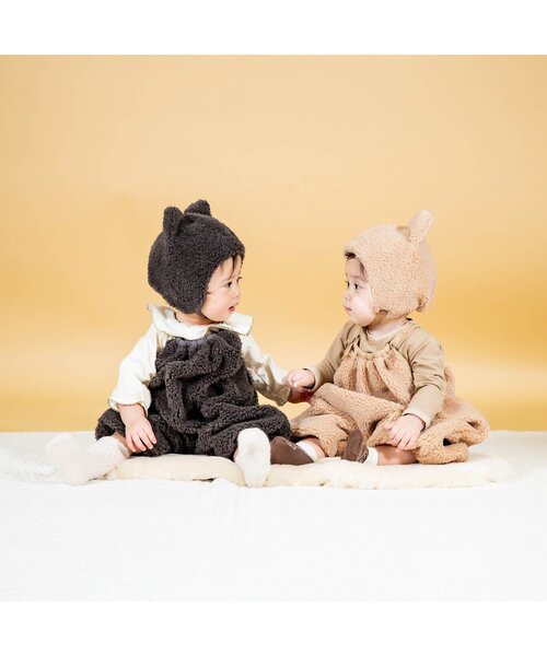セール】premier ボアベビーサロペット&アニマル帽子セット