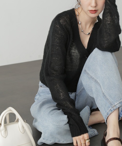 FREE'S MART（フリーズマート）の「◆シアーモヘアライクショート丈カーディガン（カーディガン/ボレロ・レディース・ピンク/ホワイト/ブラック・FREE）」の18枚目の写真