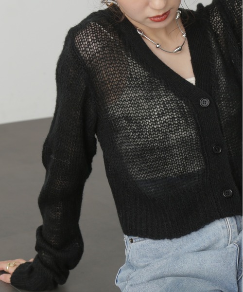 FREE'S MART（フリーズマート）の「◆シアーモヘアライクショート丈カーディガン（カーディガン/ボレロ・レディース・ピンク/ホワイト/ブラック・FREE）」の19枚目の写真