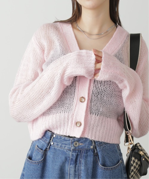 FREE'S MART（フリーズマート）の「◆シアーモヘアライクショート丈カーディガン（カーディガン/ボレロ・レディース・ピンク/ホワイト/ブラック・FREE）」の4枚目の写真