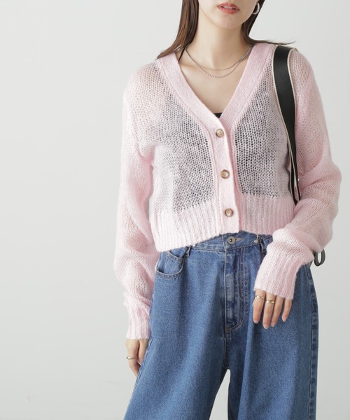 FREE'S MART（フリーズマート）の「◆シアーモヘアライクショート丈カーディガン（カーディガン/ボレロ・レディース・ピンク/ホワイト/ブラック・FREE）」の5枚目の写真