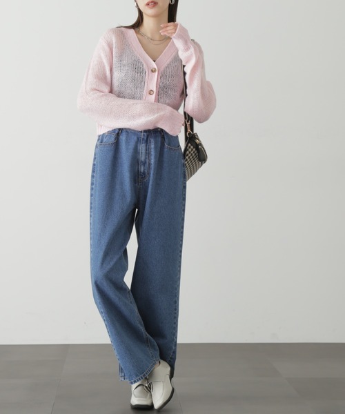 FREE'S MART（フリーズマート）の「◆シアーモヘアライクショート丈カーディガン（カーディガン/ボレロ・レディース・ピンク/ホワイト/ブラック・FREE）」の9枚目の写真