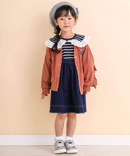 Noeil aime BeBe(ノイユエイムベベ)の「ニットデニムジャンパースカート(80~130cm)(ジャンパースカート・キッズ・ネイビー/ベージュ・110cm/120cm/90cm/100cm/130cm)」の10枚目の写真