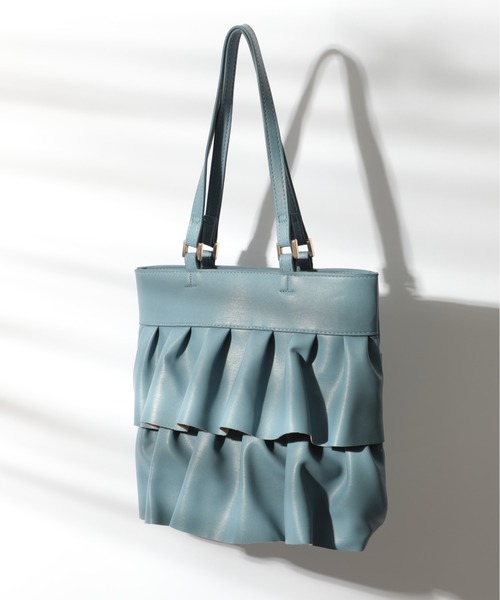 セール】【MIAN】フェイクレザーフリルギャザートートバッグ 2231-238