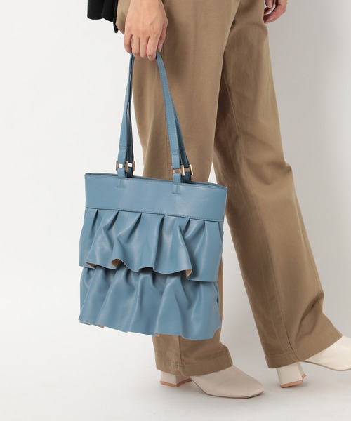 セール】【MIAN】フェイクレザーフリルギャザートートバッグ 2231-238