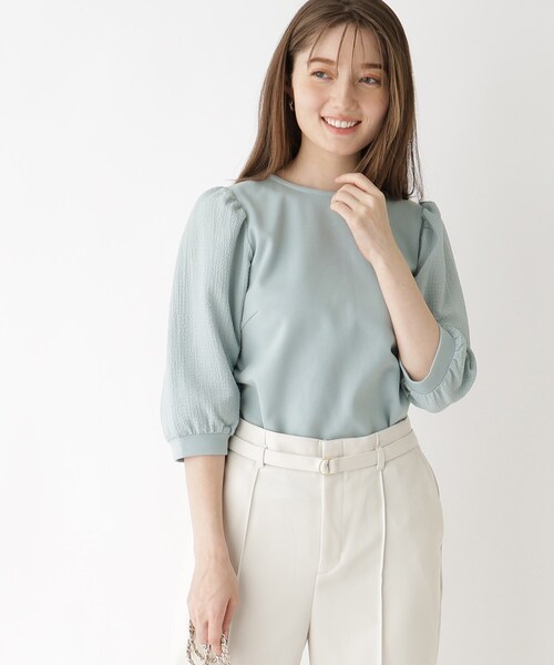 index(インデックス)の「◆異素材ボリュームスリーブトップス/シアー【洗濯機洗い可】(Tシャツ/カットソー・レディース・オフホワイト/ライトグレー/ライトグリーン/チャコールグレー/ブラック・42/38/40/36)」の5枚目の写真