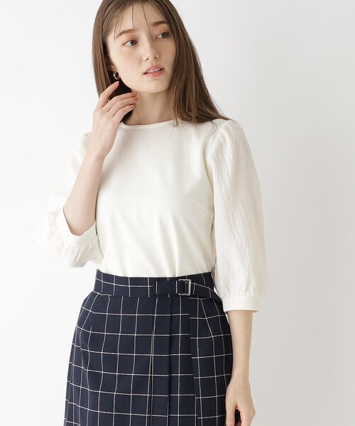 index(インデックス)の「◆異素材ボリュームスリーブトップス/シアー【洗濯機洗い可】(Tシャツ/カットソー・レディース・オフホワイト/ライトグレー/ライトグリーン/チャコールグレー/ブラック・42/38/40/36)」の11枚目の写真