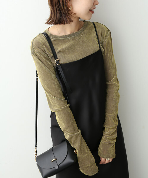 SLOBE IENA(スローブイエナ)の「シアーフロッキークルーネックロンTEE(Tシャツ/カットソー・レディース・カーキ/ネイビー・FREE)」の2枚目の写真