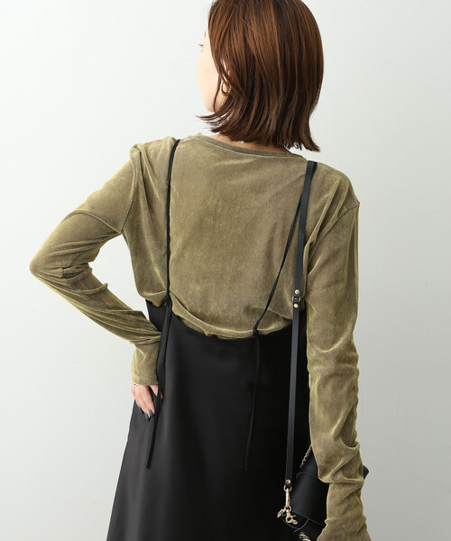 SLOBE IENA(スローブイエナ)の「シアーフロッキークルーネックロンTEE(Tシャツ/カットソー・レディース・カーキ/ネイビー・FREE)」の11枚目の写真