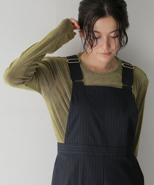 SLOBE IENA(スローブイエナ)の「シアーフロッキークルーネックロンTEE(Tシャツ/カットソー・レディース・カーキ/ネイビー・FREE)」の14枚目の写真