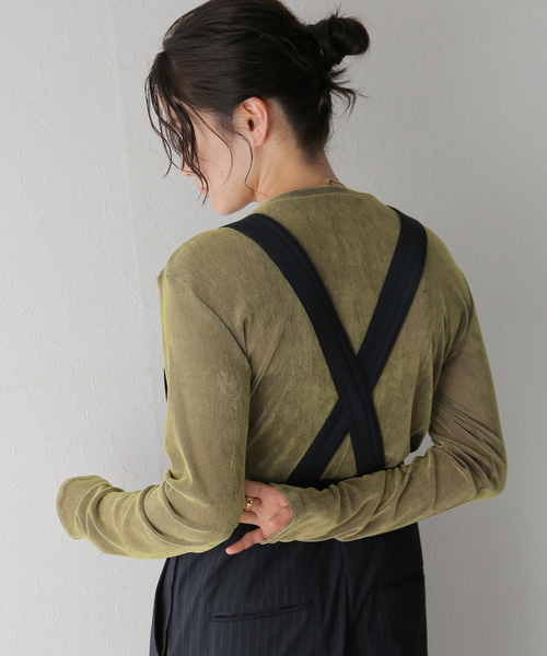 SLOBE IENA(スローブイエナ)の「シアーフロッキークルーネックロンTEE(Tシャツ/カットソー・レディース・カーキ/ネイビー・FREE)」の15枚目の写真