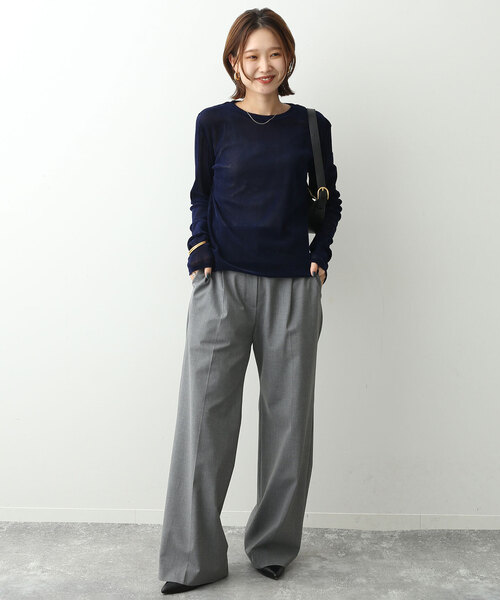 SLOBE IENA(スローブイエナ)の「シアーフロッキークルーネックロンTEE(Tシャツ/カットソー・レディース・カーキ/ネイビー・FREE)」の16枚目の写真