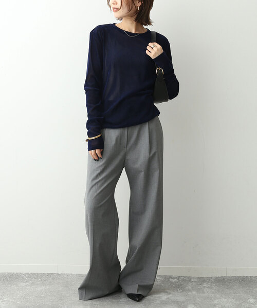 SLOBE IENA(スローブイエナ)の「シアーフロッキークルーネックロンTEE(Tシャツ/カットソー・レディース・カーキ/ネイビー・FREE)」の17枚目の写真