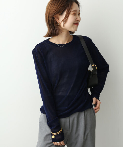 SLOBE IENA(スローブイエナ)の「シアーフロッキークルーネックロンTEE(Tシャツ/カットソー・レディース・カーキ/ネイビー・FREE)」の20枚目の写真