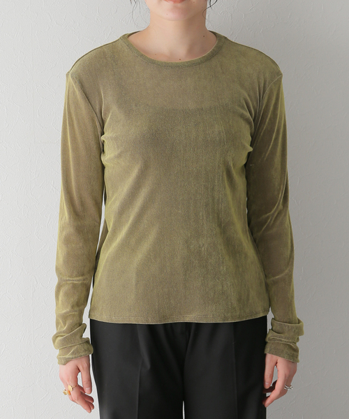 SLOBE IENA(スローブイエナ)の「シアーフロッキークルーネックロンTEE(Tシャツ/カットソー・レディース・カーキ/ネイビー・FREE)」の22枚目の写真