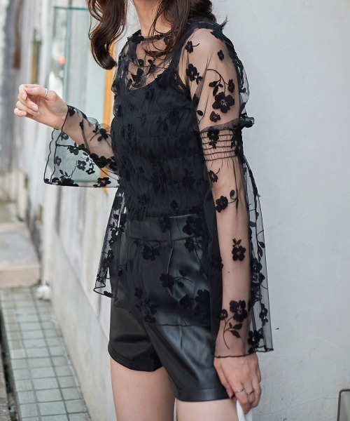 Rejoule(リジュール)の「花柄シアーシャーリングトップス(Tシャツ/カットソー・レディース・アイボリー/モカ/ブラック・FREE)」の17枚目の写真