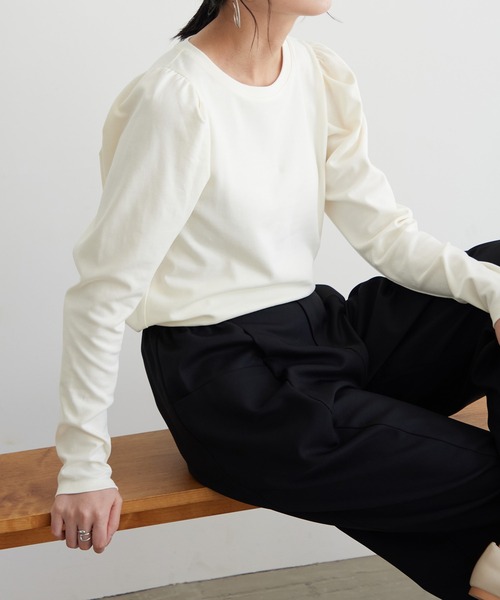 for/c（フォーシー）の「タックスリーブロンT【USAコットン】（Tシャツ/カットソー・レディース・アイボリー/ブラック・M/L/LL）」の21枚目の写真