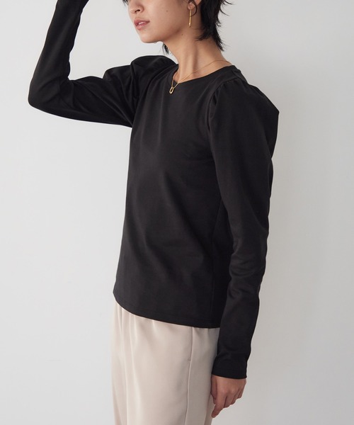 for/c（フォーシー）の「タックスリーブロンT【USAコットン】（Tシャツ/カットソー・レディース・アイボリー/ブラック・M/L/LL）」の5枚目の写真
