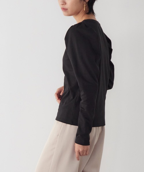 for/c（フォーシー）の「タックスリーブロンT【USAコットン】（Tシャツ/カットソー・レディース・アイボリー/ブラック・M/L/LL）」の6枚目の写真