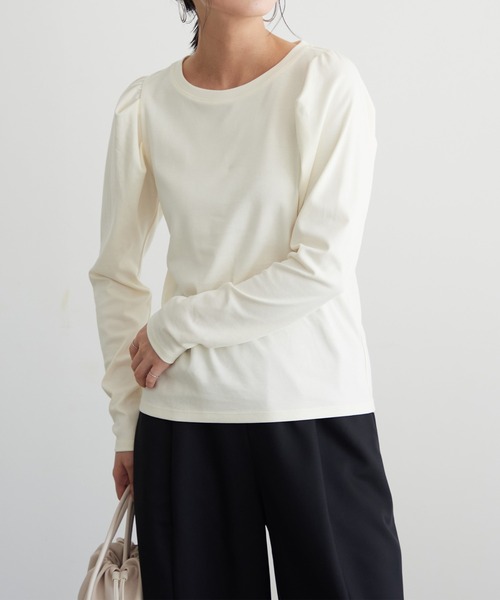 for/c（フォーシー）の「タックスリーブロンT【USAコットン】（Tシャツ/カットソー・レディース・アイボリー/ブラック・M/L/LL）」の18枚目の写真
