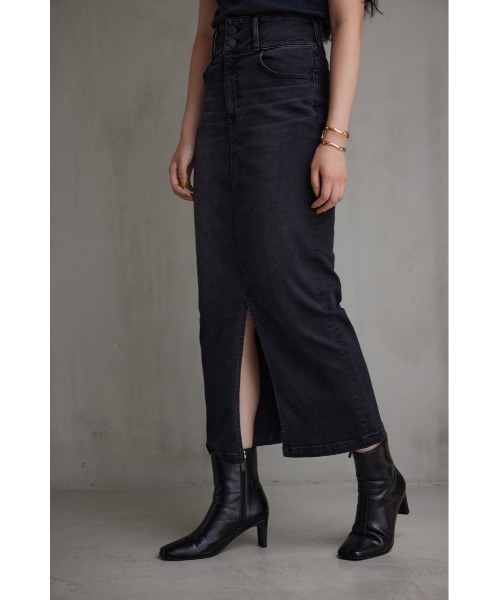 AZUL by moussy（アズールバイマウジー）の「AZUL DENIM/15TH ハイウエストスカート（デニムスカート・レディース・ライトブラック・X-SMALL/SMALL/LARGE/MEDIUM）」の3枚目の写真