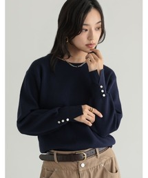 [新色追加][販売枚数4千枚突破]ミラノリブ袖ボタンクルーネックニットトップス