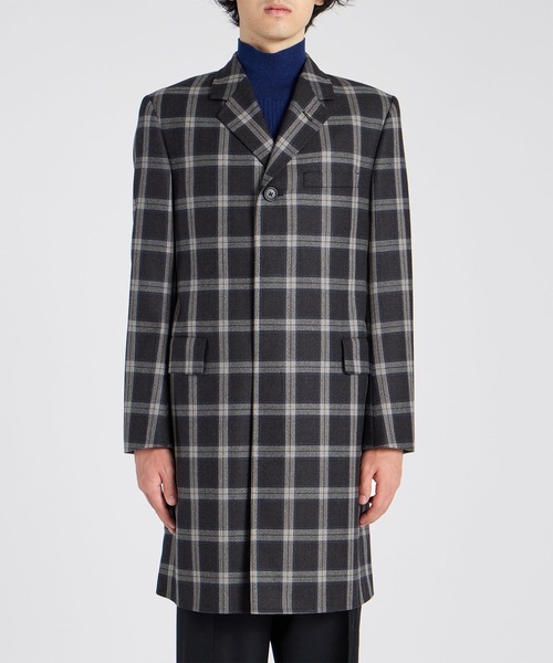 未使用級 PS ポールスミス ロング チェスターコート M グレー チェック柄 Paul Smith 未使用品△Paul ポールスミス ウール コットン