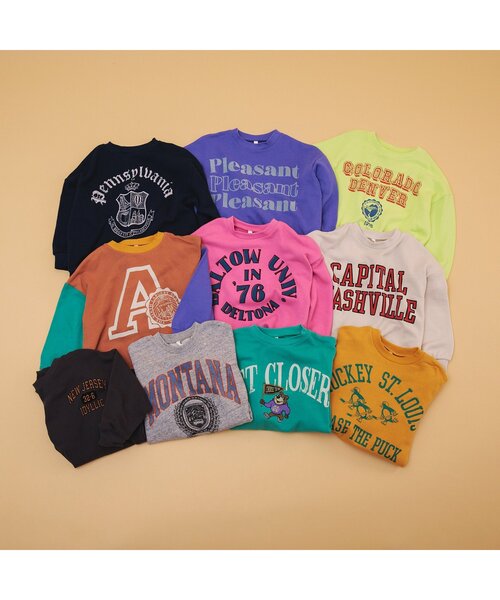 BREEZE(ブリーズ)の「【リンク可能・ユニセックス】ヴィンテージカレッジトレーナー(スウェット・キッズ・キナリ/パープル/ライム/ピンク/エメラルド/イエロー/グレー/ネイビー/チャコール/レインボー・110/80/140/150/100/90/130/120)」の17枚目の写真