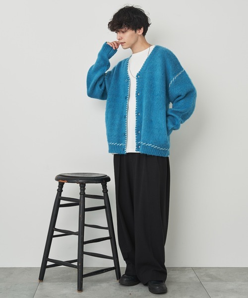 WEGO(ウィゴー)の「WEGO/ハンドステッチモヘアライクカーディガン(カーディガン/ボレロ・メンズ・ブラック/ブルー/ホワイト・MEDIUM/LARGE)」の10枚目の写真