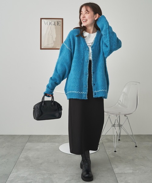 dulcamara 22aw ハンドステッチモヘア　カーディガン セール】WEGO/ハンドステッチモヘアライクカーディガン（カーディガン