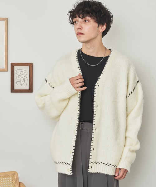 WEGO(ウィゴー)の「WEGO/ハンドステッチモヘアライクカーディガン(カーディガン/ボレロ・メンズ・ブラック/ブルー/ホワイト・MEDIUM/LARGE)」の17枚目の写真