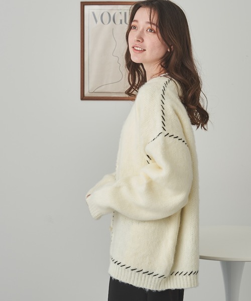 セール】WEGO/ハンドステッチモヘアライクカーディガン（カーディガン