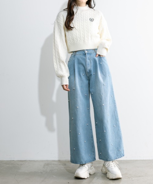 OLIVE des OLIVE（オリーブデオリーブ）の「ハイネックケーブルコンパクトトップス 1032050430（ニット/セーター・レディース・チャコールグレー/サックスブルー/オフホワイト/ブラック・FREE）」の5枚目の写真