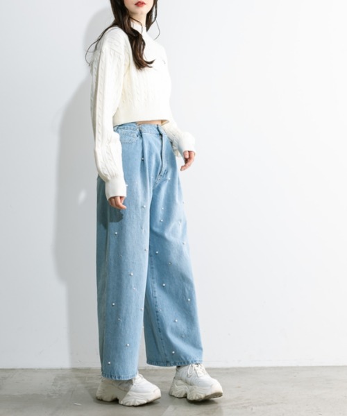 OLIVE des OLIVE（オリーブデオリーブ）の「ハイネックケーブルコンパクトトップス 1032050430（ニット/セーター・レディース・チャコールグレー/サックスブルー/オフホワイト/ブラック・FREE）」の6枚目の写真