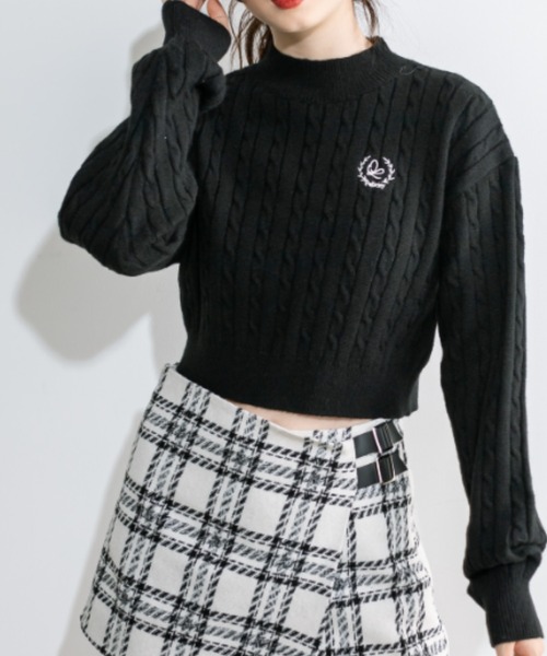 OLIVE des OLIVE（オリーブデオリーブ）の「ハイネックケーブルコンパクトトップス 1032050430（ニット/セーター・レディース・チャコールグレー/サックスブルー/オフホワイト/ブラック・FREE）」の14枚目の写真