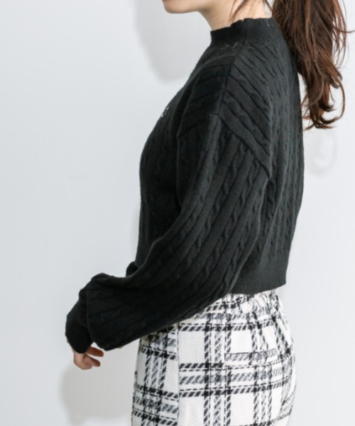 OLIVE des OLIVE（オリーブデオリーブ）の「ハイネックケーブルコンパクトトップス 1032050430（ニット/セーター・レディース・チャコールグレー/サックスブルー/オフホワイト/ブラック・FREE）」の15枚目の写真
