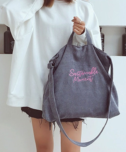 Miniministore（ミニミニストア）の「キャンバスバッグ レディース 刺しゅう（ショルダーバッグ・レディース・ブルー/グリーン/ブラック/ライトブラウン/ピンク/グレー・フリー）」の13枚目の写真