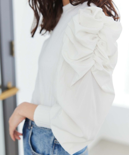 fifth(フィフス)の「パワーショルダーリブトップス(Tシャツ/カットソー・レディース・ブラック/ホワイト・M)」の3枚目の写真