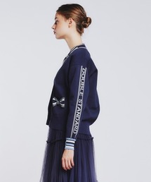 ダブルスタンダード　カーディガン　ロゴ　ダブスタリボン　ホワイト　ニット　S DOUBLE STANDARD CLOTHING（ダブルスタンダードクロージング）の