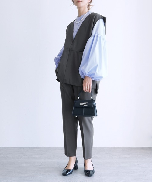 reca（レカ）の「Vネックベスト×テーパードパンツ2点セット（スーツセット・レディース・ブラック/サンドベージュ/グレー・S/M/L/XL）」の16枚目の写真