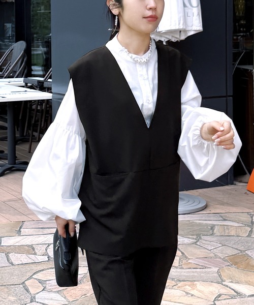 reca（レカ）の「Vネックベスト×テーパードパンツ2点セット（スーツセット・レディース・ブラック/サンドベージュ/グレー・S/M/L/XL）」の20枚目の写真