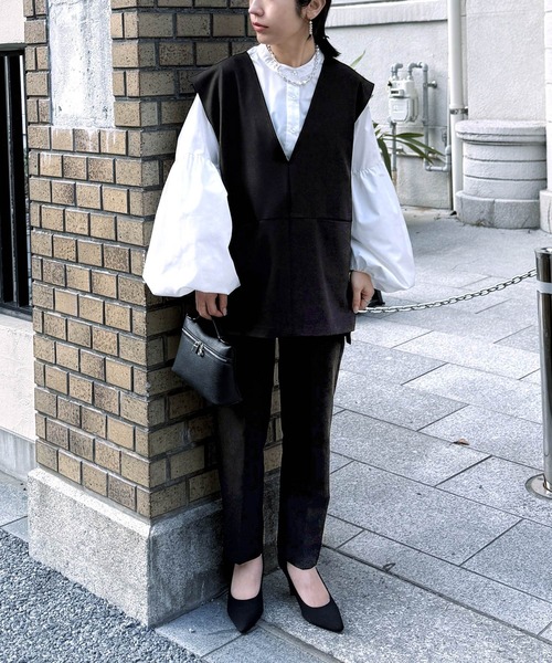 reca（レカ）の「Vネックベスト×テーパードパンツ2点セット（スーツセット・レディース・ブラック/サンドベージュ/グレー・S/M/L/XL）」の22枚目の写真