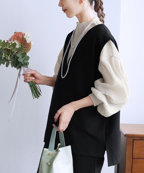 reca（レカ）の「Vネックベスト×テーパードパンツ2点セット（スーツセット・レディース・ブラック/サンドベージュ/グレー・S/M/L/XL）」の15枚目の写真