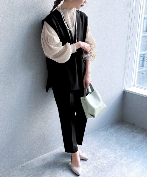 reca（レカ）の「Vネックベスト×テーパードパンツ2点セット（スーツセット・レディース・ブラック/サンドベージュ/グレー・S/M/L/XL）」の14枚目の写真