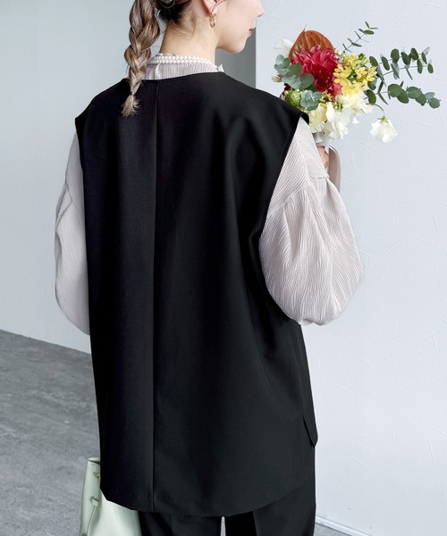 reca（レカ）の「Vネックベスト×テーパードパンツ2点セット（スーツセット・レディース・ブラック/サンドベージュ/グレー・S/M/L/XL）」の13枚目の写真