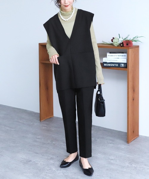 reca（レカ）の「Vネックベスト×テーパードパンツ2点セット（スーツセット・レディース・ブラック/サンドベージュ/グレー・S/M/L/XL）」の11枚目の写真