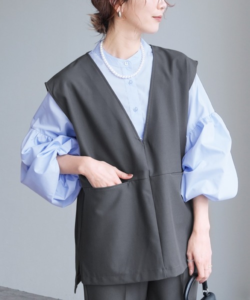 reca（レカ）の「Vネックベスト×テーパードパンツ2点セット（スーツセット・レディース・ブラック/サンドベージュ/グレー・S/M/L/XL）」の19枚目の写真